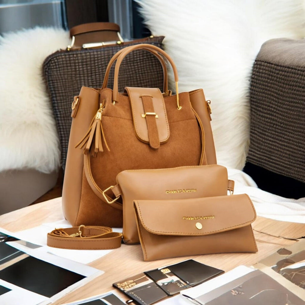 Astali Caramel Three-Piece Handbag Set